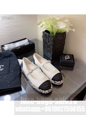 Chanel Canvas Mary Jane Espadrilles Flats Lambskin Leather Spring/Summer 2021 Collection, White/Black