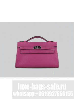 HERMES KELLY 22 CALFSKIN LEATHER CLUTCH BAG IN PEACH RED 