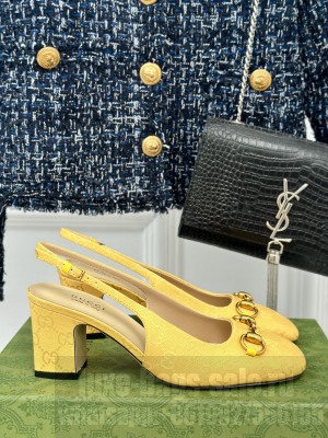 Gucci Horsebit 6.5cm Yellow GG canvas 794324 Slingback Pump 2024