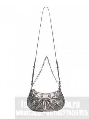 Balenciaga Le Cagole Mini Purse With Chain Metallized Silver