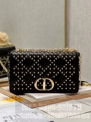 DIOR CARO MACROCANNAGE POUCH Macrocannage Calfskin with Star Motif C3136 black&gold
