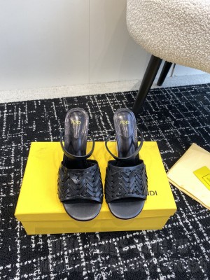 FENDI FIRST Black leather high-heeled sandals