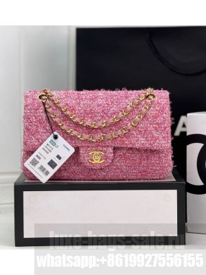CHANEL CLASSIC 11.12 HANDBAG Tweed & Gold-Tone Metal A01112 Dark Pink