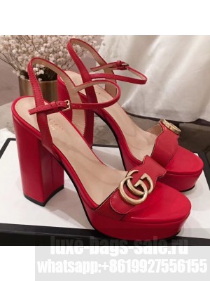 Gucci Leather Platform High-Heel Sandals with Double G 573021 Red 2019 Collection