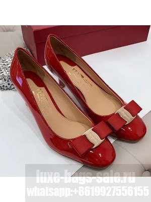 Salvatore Ferragamo Carla Patent Leather Bow Pumps 5.5cm Red Spring/Summer 2021 Collection