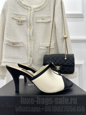 Chanel Peep toe Heel 8cm Lambskin Mule White