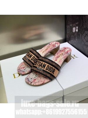 Dior Dway Heeled Slide Sandals 4cm in Cotton Embroidered 2023 Collection 032