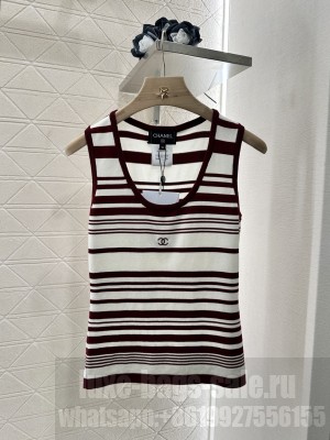 Chanel Striped Knitted Top Burgundy