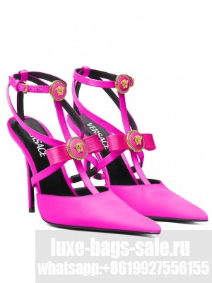 Versace Women's Gianni Ribbon Cage Satin Pumps Pink