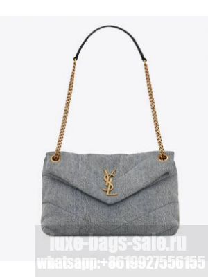 SAINT LAURENT PUFFER SMALL CHAIN BAG IN DENIM AND SMOOTH LEATHER 577476 BLUE-GRAY