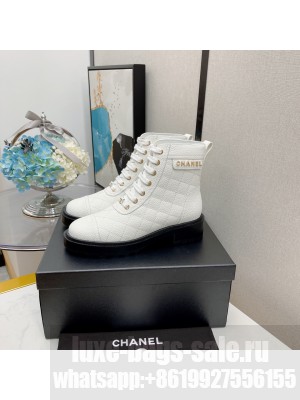 Chanel Women's Combat Boots White 03 2021 Collection