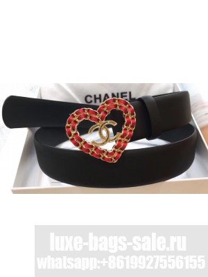 Chanel Width 3cm Chain Heart CC Logo Buckle Leather Belt Black/Red