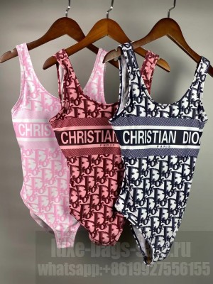 Dior Oblique Technical Fabric Swimsuit 2021 Black Burgandy Pink