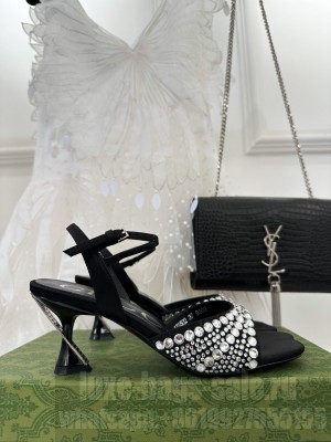 GUCCI WOMEN'S MID-HEEL 6.5CM SANDALS WITH CRYSTALS BLACK