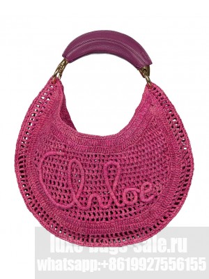 Chloe Summer Banana Hobo Bag In Raffia Peachblow