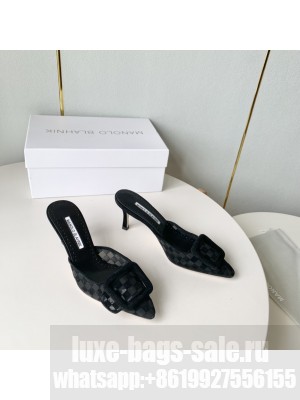 MANOLO BLAHNIK MAYSALEBIUS Black Mesh Checkered Mules