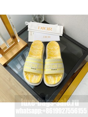 Dior Dway Slide Sandals in Yellow Reverse Embroidered Cotton 2022 Collection