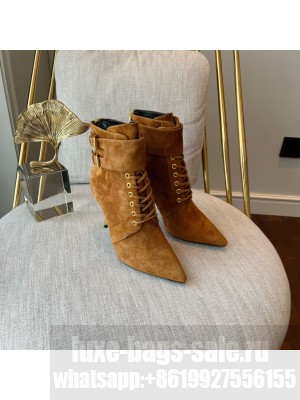 Balmain Women's 9.5cm URIA Uria Ankle Boots Suede Brown 2022
