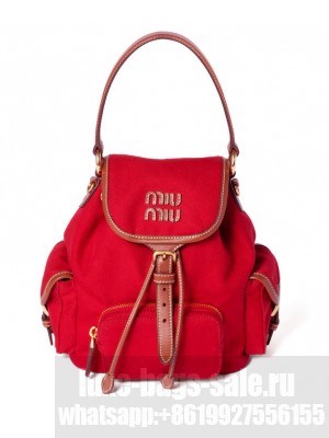 Miumiu Canvas And Leather Backpack 5BZ043 Red