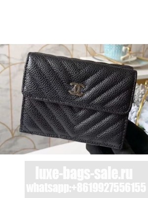 Chanel Chevron Small Flap Wallet 31581 Grained Calfskin Black
