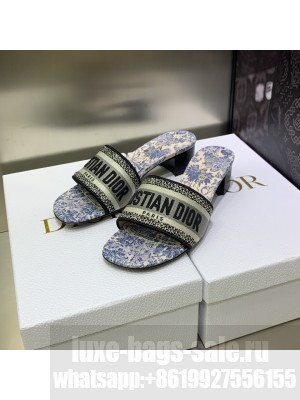 Dior Dway Heeled Slide Sandals 4cm in Cotton Embroidered 2023 Collection 034
