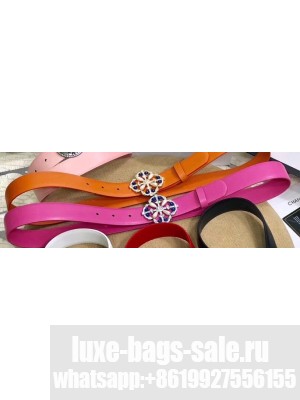 Chanel Width 3cm Crystal and Pearl Buckle Leather Belt Orange and Fuchsia