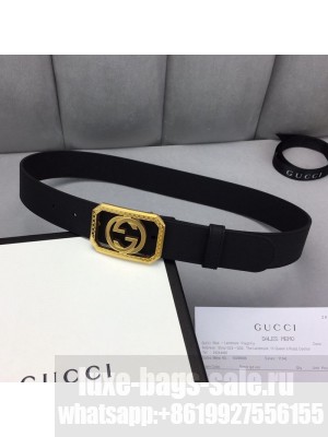 Gucci Calfskin Belt 35mm with Framed Interlocking G Buckle Black/Gold   Collection