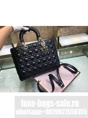 Dior Large Lady Dior Bag in black sheepskin Leather with Gold Hardware 
