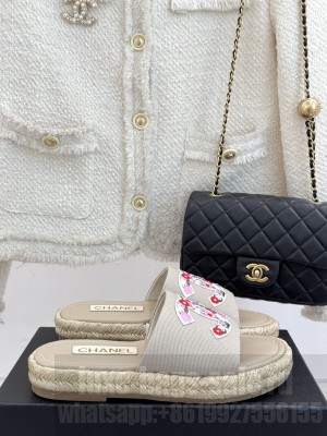 Chanel Canvas Embroidered CC Espadrilles Slide Mules Gray 2025