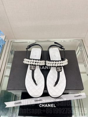 Chanel Grosgrain Pearl CC Thong Sandals Black