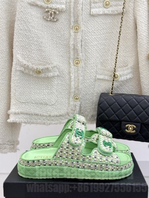 Chanel Velcro Beach Slide Sandals Green 2025