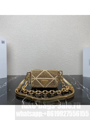 Prada Crystal-studded satin pouch 1HD339 gold