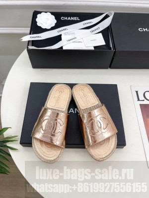Chanel Leather Espadrilles Mules Rose Gold 2025