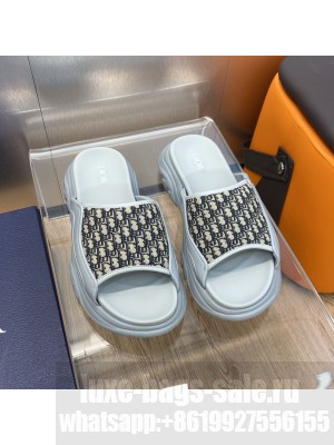 DIOR H-TOWN UNISEX SANDAL Gray Rubber with Beige and Black Dior Oblique Jacquard 