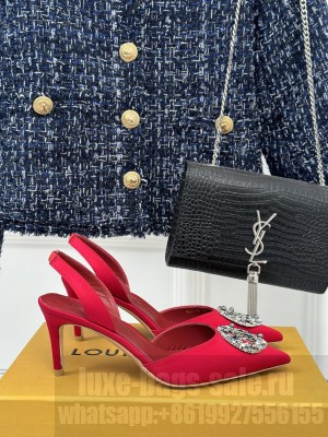 Louis Vuitton LV Initials accessory Satin Slingbacks Sandals Red