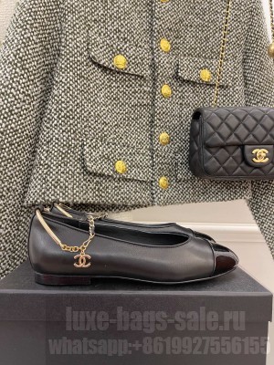 Chanel Heel 20mm Mary Janes With Chain Anklet Flat Black Spring 2022 Collection