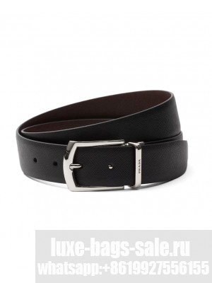 Prada Reversible Saffiano Leather Belt Black