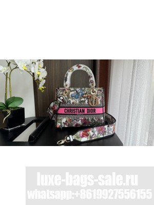 Medium Lady D-Lite Bag Multicolor Dior 4 Saisons Ete Embroidery M0565O pink