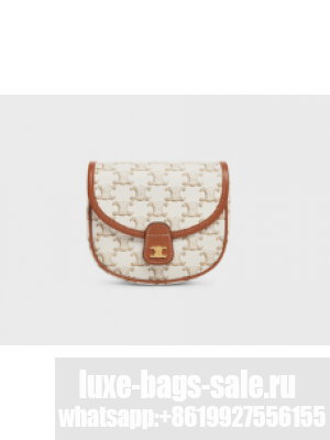 CELINE MINI BESACE IN TRIOMPHE CANVAS AND CALFSKIN 196702 WHITE