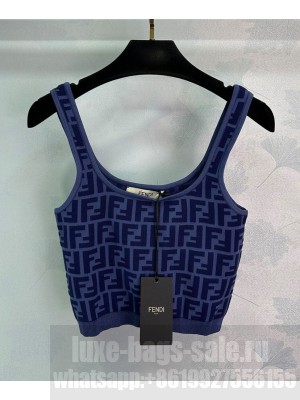 Fendi Women's FF Jacquard Knit Mini Top Blue