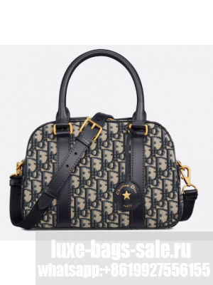 Medium D-Vibe Bowling Bag Blue Dior Oblique Jacquard M1340UTZQ