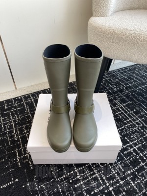 MID CELINE RAIN BOOTS IN RUBBER AND CALFSKIN KHAKI