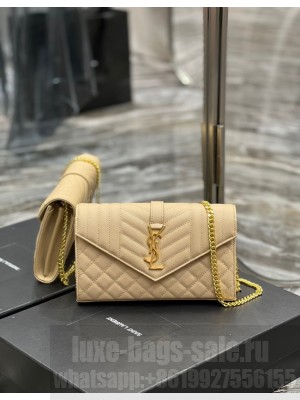SAINT LAURENT MONOGRAM CHAIN WALLET IN MIX MATELASSE GRAIN DE POUDRE EMBOSSED LEATHER 620280 apricot&GOLD