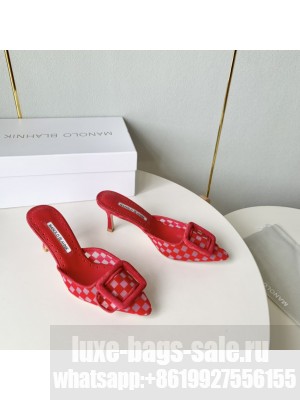 MANOLO BLAHNIK MAYSALEBIUS Red Mesh Checkered Mules