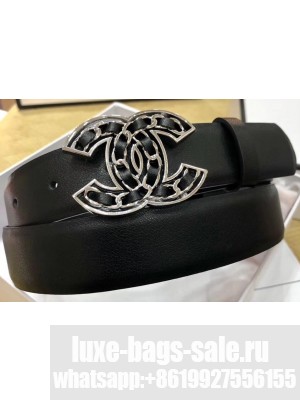 Chanel Width 3cm Chain CC Logo Buckle Leather Belt Black/Silver