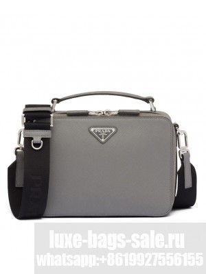 Prada Medium Prada Brique Saffiano Leather Bag 2VH069 Gray