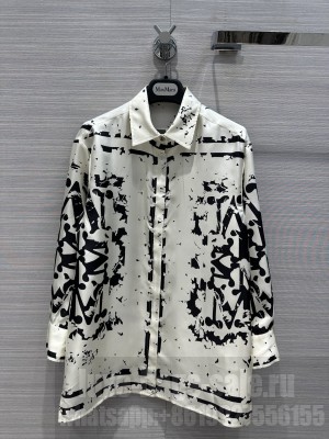 MaxMara Artistic letters black and white print silk shirt