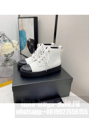 Chanel Calfskin Laced Ankle Boot with Back Buckle White/Black 2021 Collection 