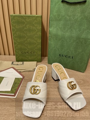 Gucci Double G Chevron Matelassé leather 5.5cm ‎Slide Sandals 2022 Collection,White