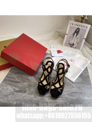 Christian Louboutin Patent Leather Strap Sandals 10cm Black 2021 Collection